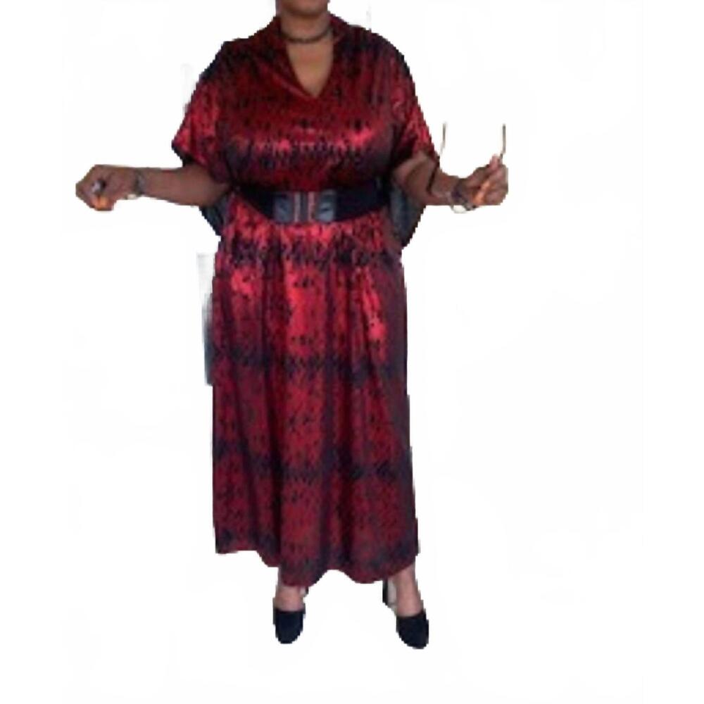 NEW KAREN T DESIGN metalica kaftan dress in red